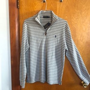 NWT men’s Polo Ralph Lauren 1/4 zip knit sweater,  gray/white stripe